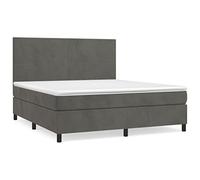 HETFTJN Lit à Sommier Tapissier 180x200 cm avec Matelas Ressorts Ensachés et Surmatelas, Lit Double en Velours Gris Foncé et Tête de Lit Réglable
