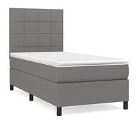 HETFTJN Lit à sommier tapissier, 90 x 200 cm, en tissu, gris foncé, lit simple, avec matelas et surmatelas, tête de lit réglable en hauteur, matelas à ressorts ensachés, dureté moyenne, chambre