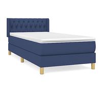 HETFTJN Lit à sommier tapissier, bleu, 100 x 200 cm, housse en tissu avec ressorts ensachés, matelas et tête de lit réglable en hauteur, lit simple, pour chambre à coucher ou chambre d'amis