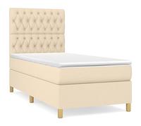 HETFTJN Lit à sommier tapissier, crème, 100 x 200 cm, en tissu résistant, tête de lit réglable en hauteur, matelas à ressorts ensachés, dureté moyenne, pour chambre d'adolescent, chambre à coucher