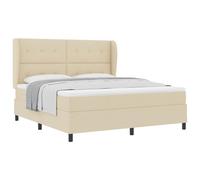 HETFTJN Lit à sommier tapissier, crème, 180 x 200 cm, en tissu, tête de lit réglable, design moderne, pour chambre à coucher, chambre d'adolescent, lit double, avec matelas et surmatelas