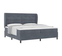 HETFTJN Lit Box Spring 200x200 cm avec Matelas et Surmatelas, Cadre de Lit en Velours Gris Foncé avec Tête de Lit Réglable, Ensemble Literie Adulte pour Chambre à Coucher