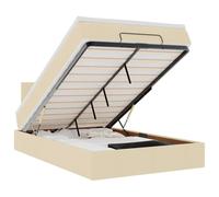 HETFTJN Lit Coffre 140x190 cm avec Matelas et Surmatelas, Lit Ottoman en Tissu Crème avec Sommier Relevable et Tête de Lit, Grand Espace de Rangement Hydraulique pour Chambre