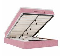 HETFTJN Lit Coffre 140x200 cm avec Matelas et Surmatelas, Cadre de Lit Ottoman en Velours Rose avec Sommier Relevable Hydraulique, Grand Espace de Rangement Intégré