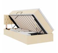 HETFTJN Lit Coffre 90x190 cm avec Matelas et Surmatelas, Lit Simple 1 Place avec Rangement Hydraulique Latéral, Sommier à Lattes et Tête de Lit, Cadre en Bois et Métal, Crème