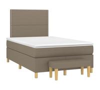 HETFTJN Lit Complet 120x190 cm avec Matelas à Ressorts Ensachés, Surmatelas et Sommier à Lattes, Lit Double en Tissu Taupe avec Tête de Lit Réglable et Banc de Bout de Lit