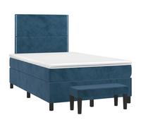 HETFTJN Lit Complet 120x190 cm avec Sommier à Lattes Matelas à Ressorts Ensachés Surmatelas et Banc Bout de Lit Cadre de Lit en Velours Bleu Foncé Chambre Adulte