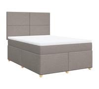 HETFTJN Lit Complet 140x190 cm avec Matelas Ressorts Ensachés et Surmatelas, Lit Double à Sommier Tapissier avec Tête de Lit Réglable en Hauteur, Cadre de Lit en Tissu Taupe