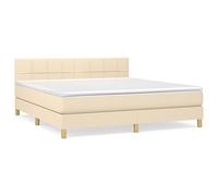 HETFTJN Lit Complet 160x200 cm avec Sommier à Ressorts Matelas Ensachés et Surmatelas, Lit Double en Tissu avec Tête de Lit Réglable pour Chambre Adulte, Crème