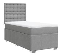 HETFTJN Lit Complet 90x190 cm avec Sommier Tapissier à Lattes, Tête de Lit Réglable, Matelas à Ressorts Ensachés et Surmatelas en Mousse, Lit Simple 1 Place en Tissu Gris Clair