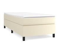 HETFTJN Lit Complet 90x200 cm avec Sommier à Lattes, Matelas à Ressorts Ensachés et Surmatelas de Lit, Cadre de Lit Simple 1 Place en Similicuir Crème pour Adulte