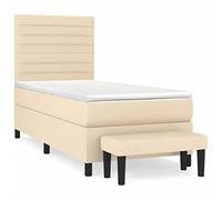 HETFTJN Lit Complet Boxspring 90x200 cm avec Matelas Ressorts Ensachés, Surmatelas et Tête de Lit Réglable en Hauteur, Cadre de Lit en Tissu Crème avec Banc de Bout de Lit