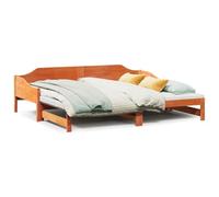 HETFTJN Lit de Jour 2 en 1 avec Lit Gigogne 90x190 cm, Canapé-Lit Extensible en Bois de Pin Massif avec Sommier à Lattes, Lit de Repos pour Salon et Chambre d'amis, Marron
