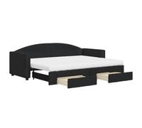 HETFTJN Lit de Jour 2 en 1 avec Lit Gigogne et 2 Tiroirs de Rangement, Canapé-Lit Convertible en Tissu Noir pour Salon ou Chambre, Livré avec 2 Matelas en Mousse 80x200 cm