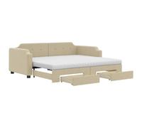 HETFTJN Lit de Jour avec Lit Gigogne 2-en-1 et 2 Tiroirs de Rangement Crème, Canapé-Lit de Salon ou Chambre avec 2 Matelas en Mousse 80x200 cm, Structure en Bois et Métal