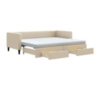HETFTJN Lit de Jour avec Lit Gigogne 80x200 cm, Canapé-Lit 2 en 1 en Tissu Crème avec 2 Matelas en Mousse et 2 Tiroirs de Rangement, Lit d'Appoint pour Salon et Chambre d'amis