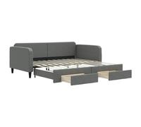HETFTJN Lit de Jour avec Lit Gigogne et 2 Tiroirs, Canapé-Lit Extensible 2-en-1 en Tissu pour Salon ou Chambre, Cadre Solide en Bois et Métal, Gris Foncé, 100x200 cm