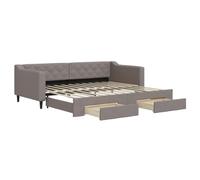 HETFTJN Lit de Jour avec Lit Gigogne et 2 Tiroirs, Canapé-Lit Extensible 90x200 cm en Tissu Taupe pour Salon et Chambre, Structure Robuste en Bois et Métal sans Matelas