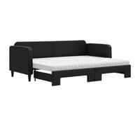 HETFTJN Lit de Repos 2 en 1 avec Lit Gigogne, Canapé-Lit Convertible en Tissu Noir avec 2 Matelas en Mousse 80x200 cm, Cadre de Lit en Bois et Métal pour Salon