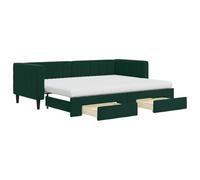 HETFTJN Lit de Repos 2 en 1 avec Lit Gigogne, Canapé-Lit de Salon en Velours Vert Foncé avec 2 Matelas en Mousse 80x200 cm, Cadre de Lit d'Appoint et 2 Tiroirs de Rangement
