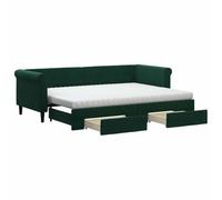 HETFTJN Lit de Repos 2 en 1 avec Lit Gigogne et 2 Tiroirs de Rangement, Canapé-Lit en Velours Vert Foncé avec 2 Matelas en Mousse 80x200 cm pour Salon et Chambre