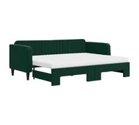 HETFTJN Lit de Repos avec Lit Gigogne et 2 Matelas en Mousse, Canapé-Lit Convertible en Velours Vert Foncé 80x200 cm, Banquette Gigogne pour Salon et Chambre d'amis