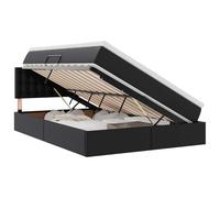 HETFTJN Lit Double 140x200 cm avec Matelas et Surmatelas, Lit Coffre avec Rangement Hydraulique, Cadre de Lit en Simili Cuir Noir avec Tête de Lit et Lattes pour Chambre Adulte