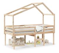 HETFTJN Lit Haut avec Toit de Lit Cadre de Lit Surélevé en Bois de Pin Massif Non Traité Sommier à Lattes Inclus pour Petit Espace et Chambre sans Matelas 75 x 190 cm Naturel