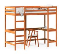 HETFTJN Lit mezzanine, avec bureau, marron cire, 205,5 x 97,5 x 175 cm, en bois de pin massif, garde-corps de sécurité, peu encombrant, pour chambre d'enfant, bureau intégré