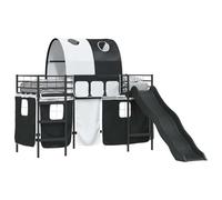HETFTJN Lit Mezzanine Noir 100 x 190 cm, Cadre Lit Cabane en Métal avec Toboggan et Rideaux, Structure Lit Surélevé Gain de Place pour Chambre à Coucher