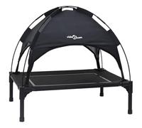 HETFTJN Lit pour chien, noir, 71 x 64 x 71 cm, cadre en acier avec toit pare-soleil amovible, salon d'extérieur pour grands, moyens et petits chiens, design moderne, robuste et résistant aux
