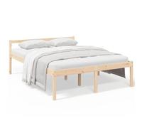 HETFTJN Lit pour Personne Âgée 160x200 cm, Cadre de Lit Surélevé en Bois de Pin Massif avec Sommier à Lattes et Tête de Lit, Hauteur d'Assise 45 cm, Bois Naturel Non Traité