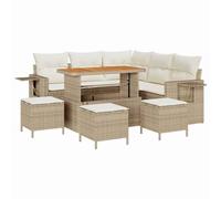 HETFTJN Lot de 10 canapés de jardin en polyrotin beige crème résistant aux intempéries, 219 x 219 cm, canapé d'angle possible, pour terrasse, balcon, jardin, livingroom