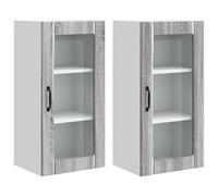 HETFTJN Lot de 2 Armoires de Cuisine Murales, Placard de Rangement Cuisine Design Moderne, Bois d'Ingénierie, Couleur Gris Sonoma, 4 Portes à Charnières, 40 x 31 x 80 cm