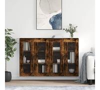 HETFTJN Lot de 2 armoires murales en chêne fumé 69,5 x 34 x 90 cm avec porte en verre - Buffet moderne pour salon, cuisine, couloir, chambre à coucher, comme vitrine ou armoire de rangement