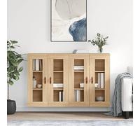 HETFTJN Lot de 2 armoires murales en chêne Sonoma - 69,5 x 34 x 90 cm - Matériau du bois avec porte en verre - Buffet moderne pour salon et cuisine - Pour salle à manger, chambre à coucher, bureau