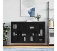 HETFTJN Lot de 2 armoires murales noires en bois avec porte en verre, 69,5 x 34 x 90 cm, armoires suspendues peu encombrantes avec beaucoup d'espace de rangement pour cuisine, couloir et salon