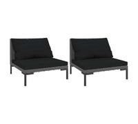 HETFTJN Lot de 2 canapés de jardin semi-circulaires - Gris foncé - 70 x 70 x 61 cm - En rotin synthétique avec coussins en polyester - Design moderne - Module pliable robuste pour balcon, terrasse et
