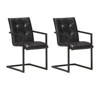 HETFTJN Lot de 2 chaises cantilever en cuir véritable, noires, 51 x 56 x 91 cm, style rétro, avec dossier haut et accoudoirs, pour cuisine, salle à manger
