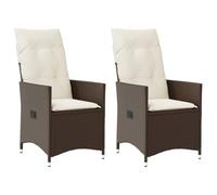 HETFTJN Lot de 2 chaises de jardin réglables en polyrotin - 56 x 59 x 92 cm - Marron et blanc crème - Résistant aux intempéries - Pour terrasse, balcon, camping