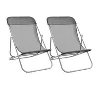 HETFTJN Lot de 2 Chaises de Plage Pliantes, Transat de Jardin Réglable 3 Positions, Chilienne en Textilène et Acier Enduit, Chaise Longue pour Piscine Terrasse et Camping, Gris