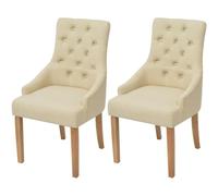 HETFTJN Lot de 2 Chaises de Salle à Manger Crème avec Accoudoirs, Fauteuils de Salon Design Luxueux en Tissu et Pieds en Bois de Chêne Massif, Siège Rembourré Confortable pour Séjour