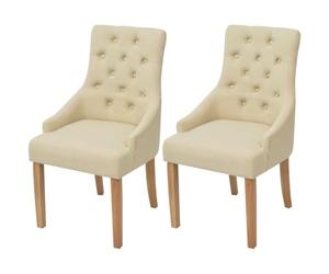 HETFTJN Lot de 2 Chaises de Salle à Manger Crème avec Accoudoirs, Fauteuils de Salon Design Luxueux en Tissu et Pieds en Bois de Chêne Massif, Siège Rembourré Confortable pour Séjour