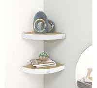 HETFTJN Lot de 2 étagères murales d'angle flottantes - Chêne blanc - 35 x 35 x 3,8 cm - En nid d'abeille - En métal MDF - Système de montage invisible pour livres - Décoration de salon