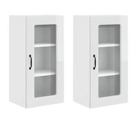 HETFTJN Lot de 2 Meubles Hauts de Cuisine 40x31x80 cm, Placard de Rangement Mural, Design Moderne, Bois d'Ingénierie Blanc Brillant, Organisation pour Espace Cuisine