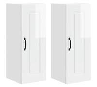 HETFTJN Lot de 2 Meubles Hauts de Cuisine Kalmar, Armoire Murale avec Rangement, Placard de Cuisine Design Moderne en Bois d'Ingénierie, Blanc Brillant, 30 x 31 x 80 cm