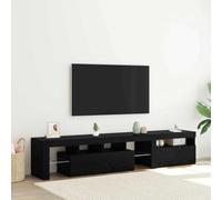 HETFTJN Lot de 2 meubles TV bas en chêne noir avec LED RVB - 2 tiroirs - Design moderne - Gestion des câbles pour le salon