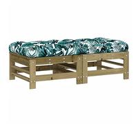 HETFTJN Lot de 2 Repose-Pieds de Jardin en Bois de Pin Imprégné avec Coussins à Motif de Feuille, Poufs d'Extérieur Modulaires pour Salon de Terrasse, Balcon et Patio, 57,5x57,5 cm