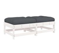 HETFTJN Lot de 2 Repose-Pieds de Jardin en Bois de Pin Massif Blanc avec Coussins Anthracite, Poufs d'Extérieur Modulaires pour Patio, Terrasse et Balcon, 62 x 62 x 32 cm