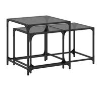 HETFTJN Lot de 2 Tables Basses gigognes, Tables dappoint Plateau Verre Noir et Structure Acier, Moderne Design Gain de Place, dim (L) 50x50x50cm et (S) 40x78,5x40cm